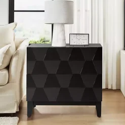 Black Geometric 2-Drawer Charging Nightstand