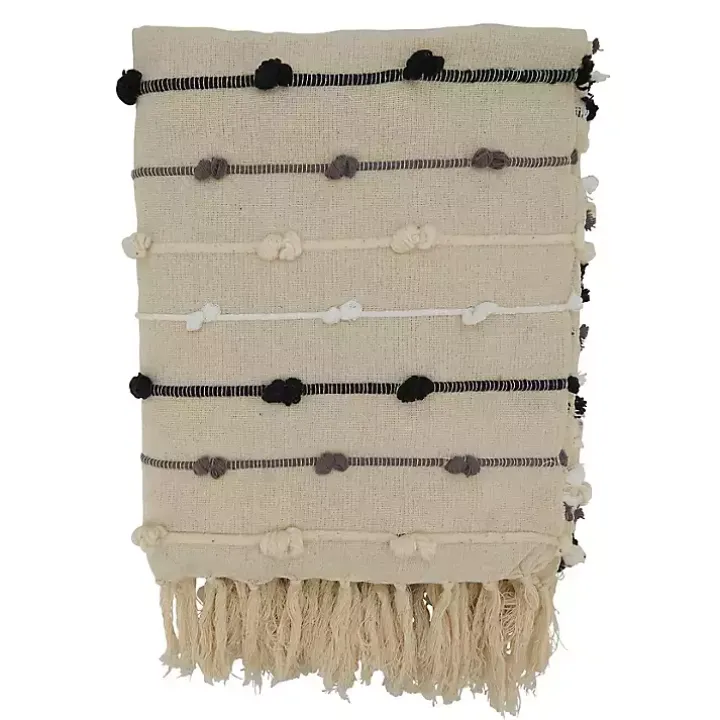 Black Gray Dot Striped Throw Blanket