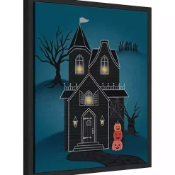 Black Haunted House Framed Canvas Print