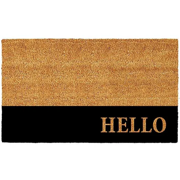 Black Hello Bold Stripe Coir Doormat, 24 in.