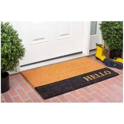 Black Hello Bold Stripe Coir Doormat, 24 in.