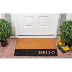 Black Hello Bold Stripe Coir Doormat, 24 in.