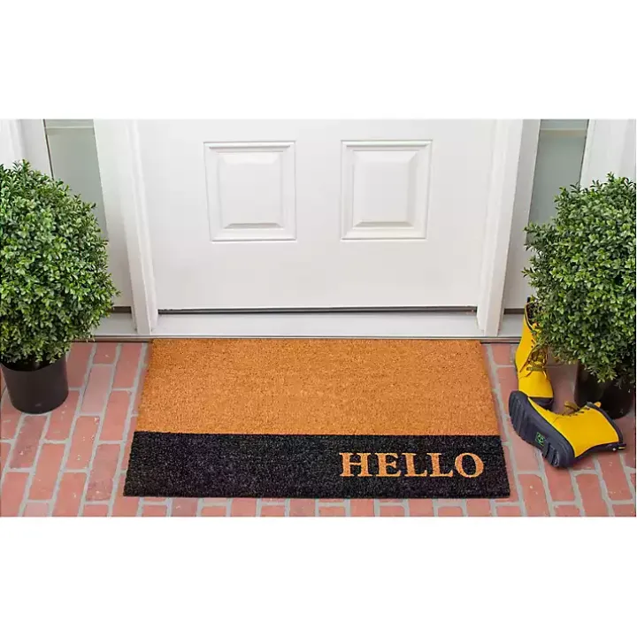 Black Hello Bold Stripe Coir Doormat, 24 in.