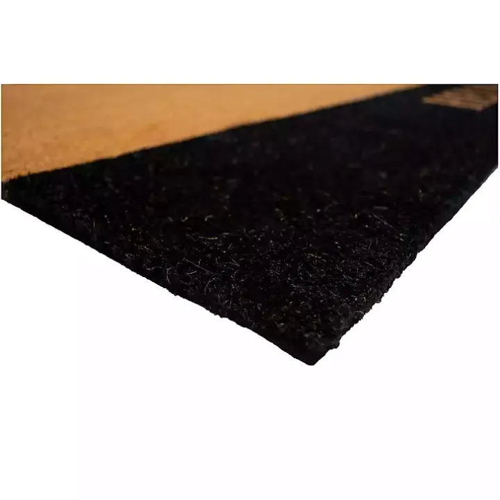 Black Hello Bold Stripe Coir Doormat, 24 in.