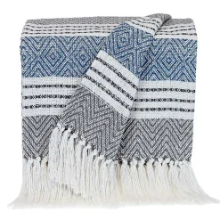 Black Herringbone Multi Striped Throw