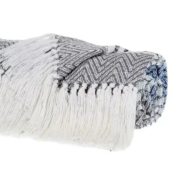 Black Herringbone Multi Striped Throw