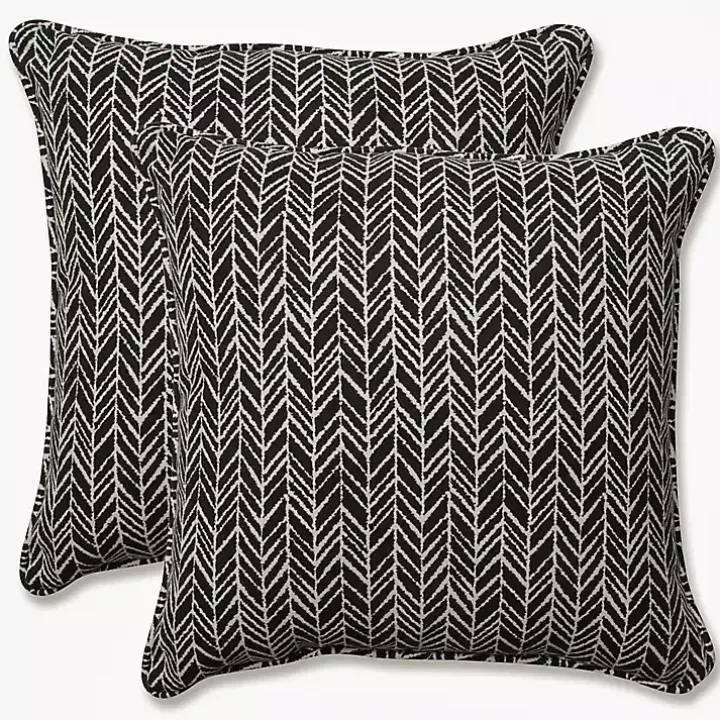 Black Herringbone Outdoor Pillows, Set of 2