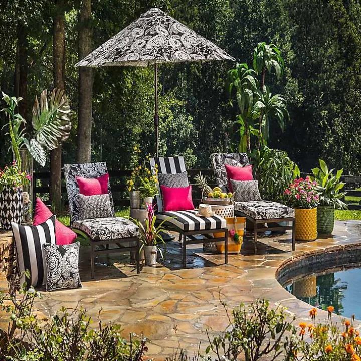 Black Herringbone Outdoor Pillows, Set of 2