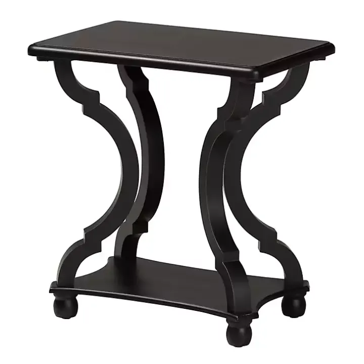 Black Hourglass Wood Accent Table