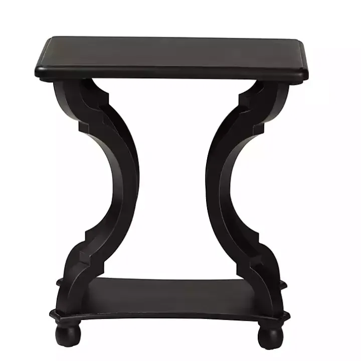 Black Hourglass Wood Accent Table
