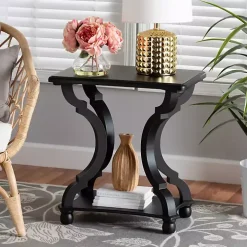 Black Hourglass Wood Accent Table