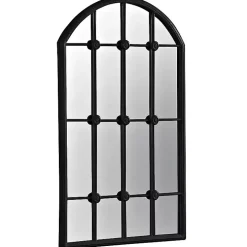 Black Iron Arched Windowpane Mirror