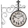 Black Iron Double Sided Scroll Wall Clock