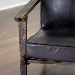 Black Leather and Wood Accent Chair