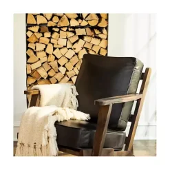 Black Leather and Wood Accent Chair