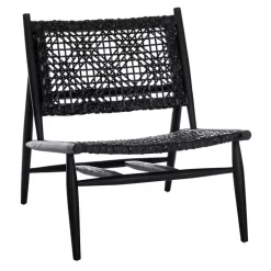 Black Leather Woven Accent Chair