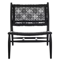 Black Leather Woven Accent Chair