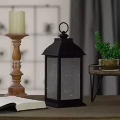 Black LED Flickering Fairy Lights Lantern, 12 in.
