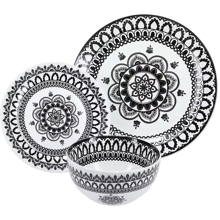 Black Lila Patterned 12-pc. Dinnerware Set