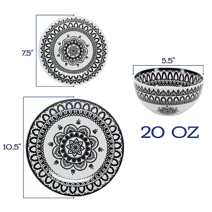 Black Lila Patterned 12-pc. Dinnerware Set