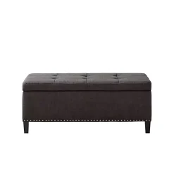 Black Linen Button Tufted Storage Bench