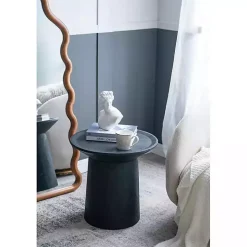 Black Mango Wood Round Pedestal Accent Table