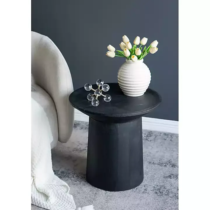 Black Mango Wood Round Pedestal Accent Table
