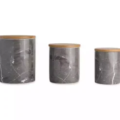 Black Marble Ceramic Canisters, Set of 3