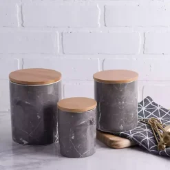 Black Marble Ceramic Canisters, Set of 3