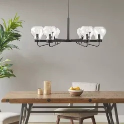 Black Metal & Bowl Glass Shade 6-Light Chandelier