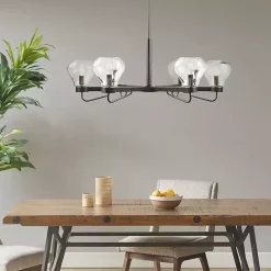 Black Metal & Bowl Glass Shade 6-Light Chandelier