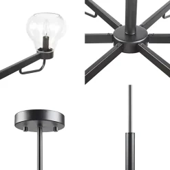 Black Metal & Bowl Glass Shade 6-Light Chandelier