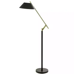 Black Metal & Brass Angled Arm Task Floor Lamp