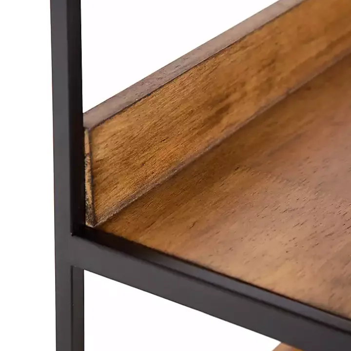 Black Metal & Rustic Wood Tiered Wall Shelf