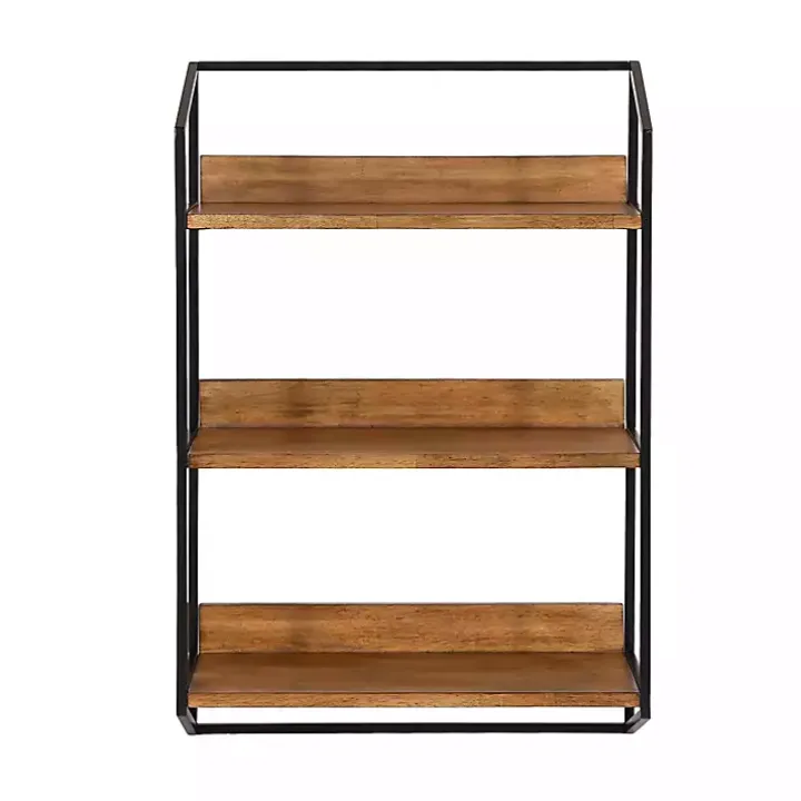 Black Metal & Rustic Wood Tiered Wall Shelf
