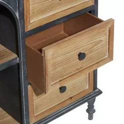 Black Metal and Brown Wood Storage Cabinet