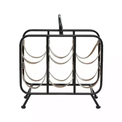 Black Metal and Faux Leather Wine Rack