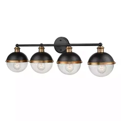 Black Metal and Glass 4-Globe Vanity Light
