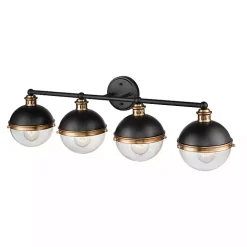 Black Metal and Glass 4-Globe Vanity Light