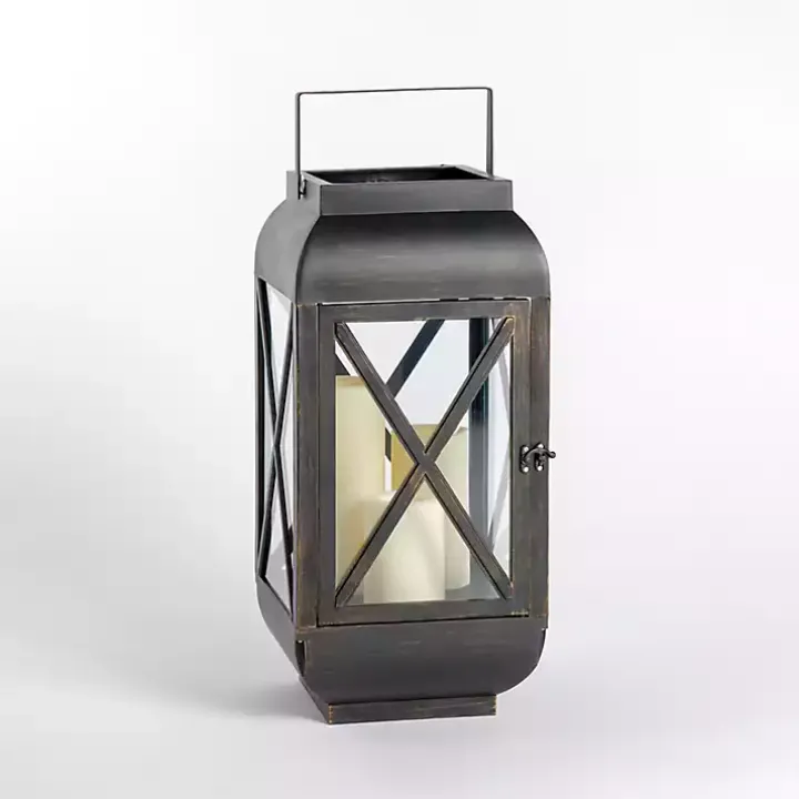 Black Metal and Glass Thomas Lantern, 20 in.
