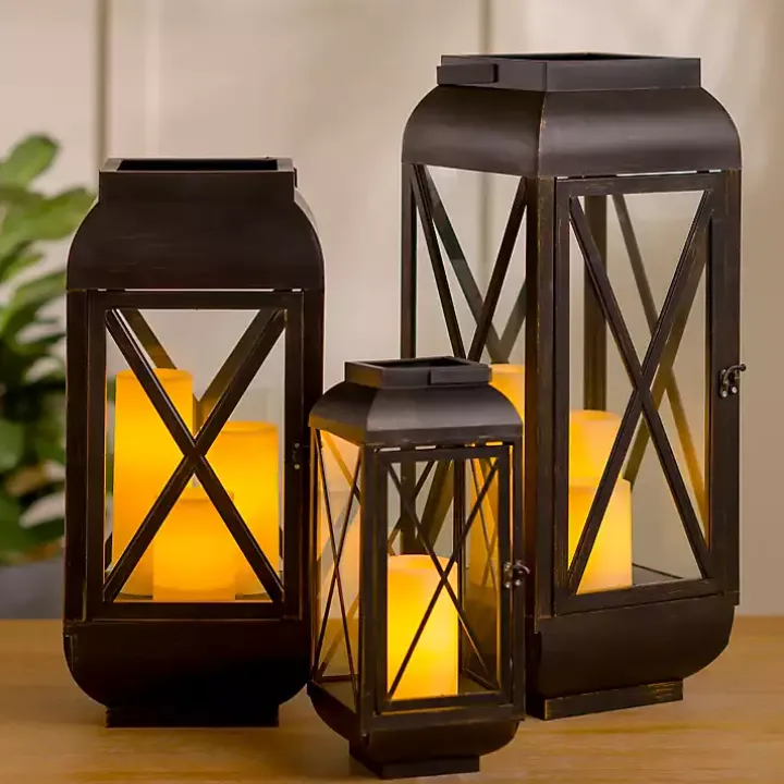 Black Metal and Glass Thomas Lantern, 20 in.