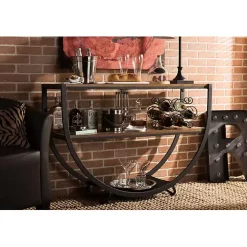 Black Metal and Rustic Wood Modern Console Table