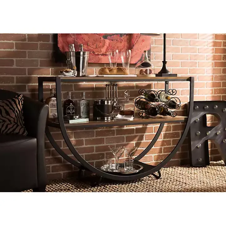 Black Metal and Rustic Wood Modern Console Table