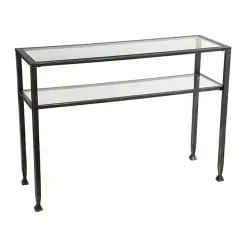 Black Metal and Tempered Glass Console Table