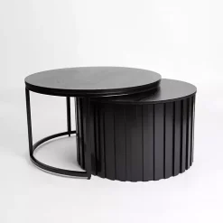 Black Metal and Wood 2-pc. Storage Nesting Tables