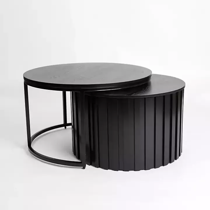 Black Metal and Wood 2-pc. Storage Nesting Tables