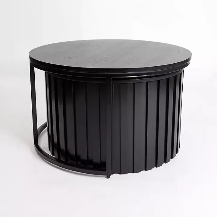 Black Metal and Wood 2-pc. Storage Nesting Tables