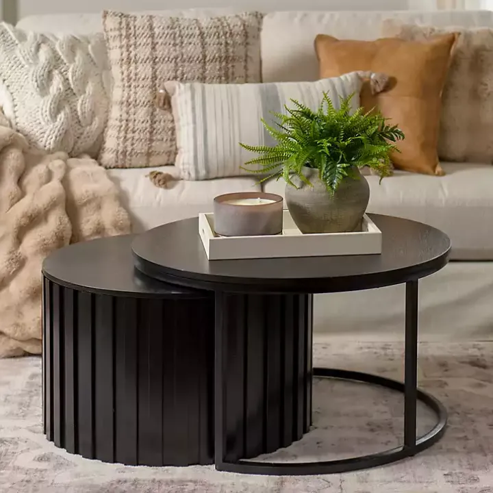 Black Metal and Wood 2-pc. Storage Nesting Tables