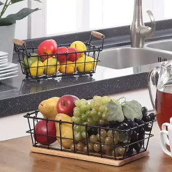 Black Metal and Wood Stackable Kitchen Baskets