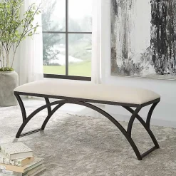Black Metal Arched Frame Upholstered Bench